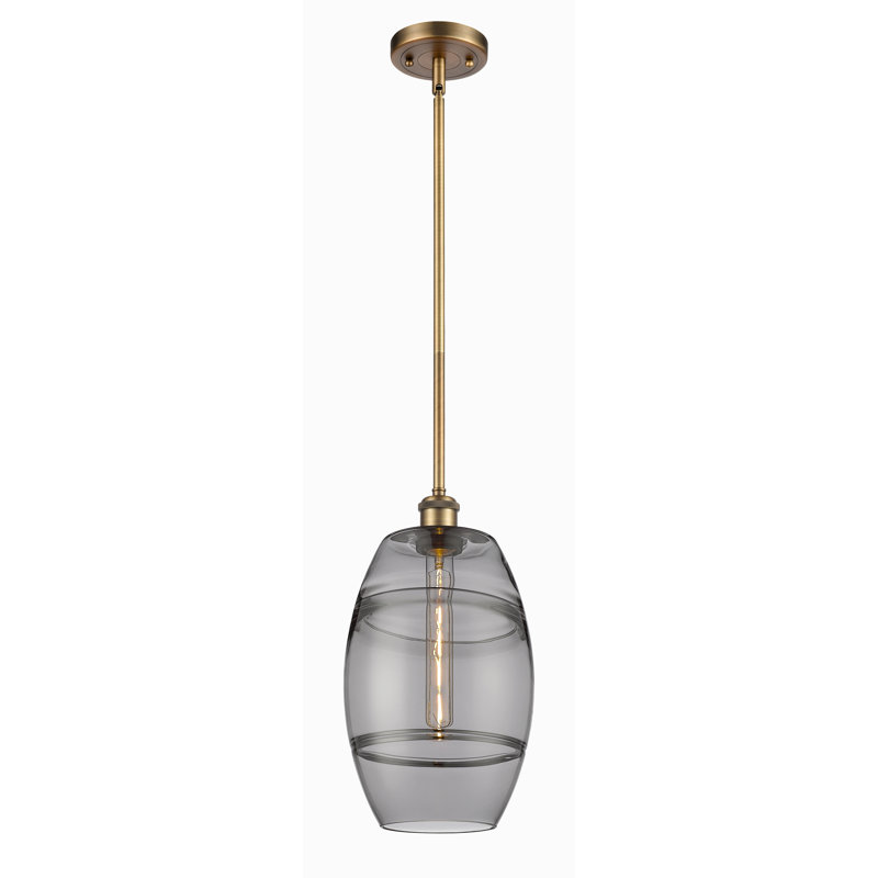 Luminaire suspendu à 1 tige Ballston Bettylou-516-G557, H 9,88 po x l 8 po x P 8 po, Gris fumée clair, Laiton brossé