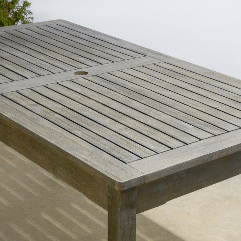 Aleha Rectangular Acacia Solid Wood Outdoor Dining Table Umbrella Hole , 59 " W 31 " D, Gray