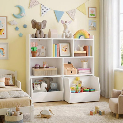 Toy Storage Cabinet, Kids Bookcase with Movable Drawers and Open Shelves, Kids Bookshelf for Playroom Nursery Kindergarten Organization