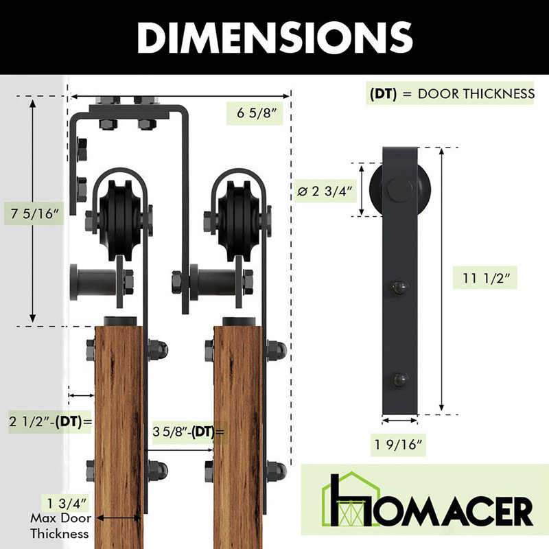 Black Rustic Classic Design Double Track Bypass Two Door Barn Door Hardware Kit( Door Not Included）, 72 in.