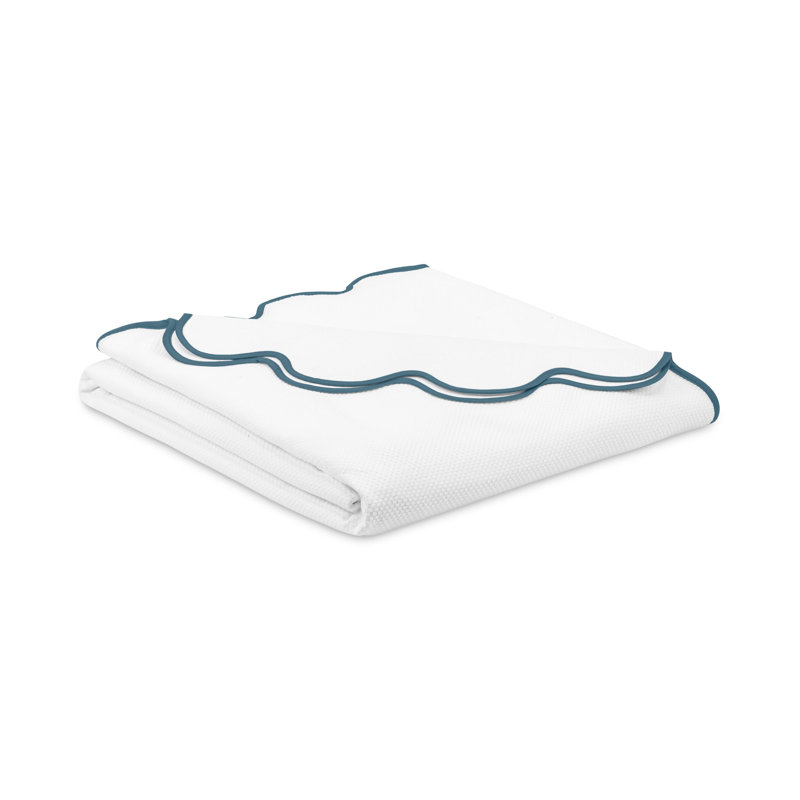 Honeycomb 100% Cotton Coverlet, White/Teal, California King Coverlet / Bedspread