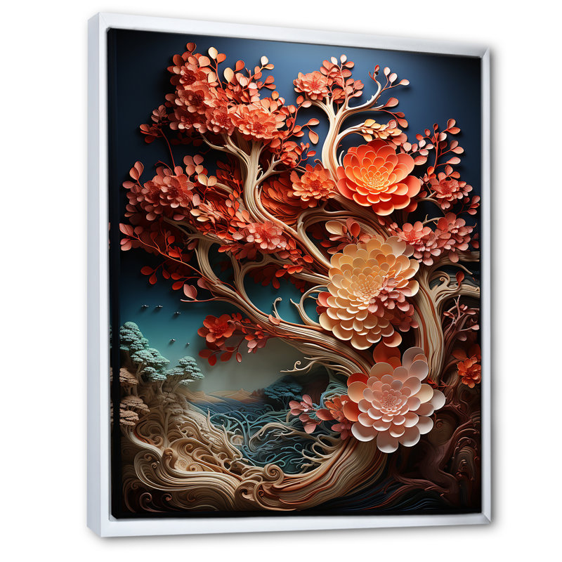 Coral Tree Harmony, reproduction d'art sur toile, H 32 po x l 16 po x P 1 po, Cadre flottant blanc