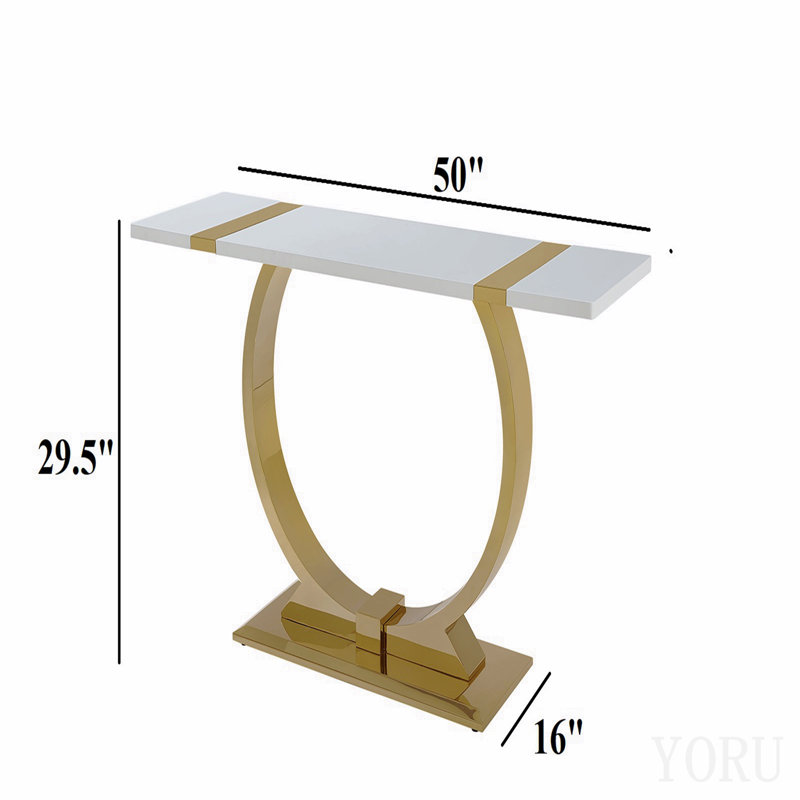 Mobilier de salon contemporain 1pc, H 29,5 po x l 50 po x P 16 po, Or, blanc / or