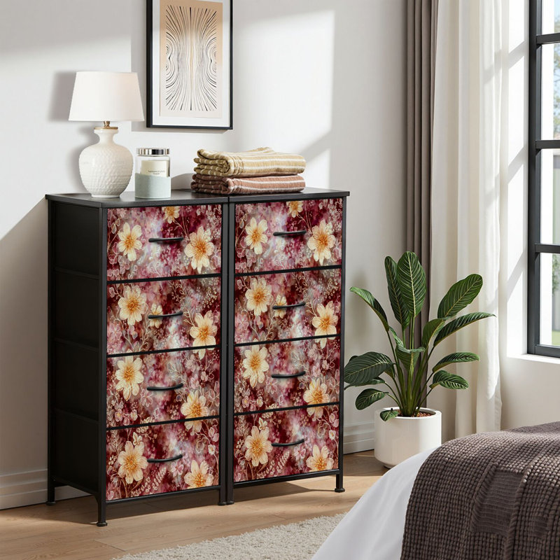Commode pour commode de chambre à coucher pour garde-robe floral à effet de flou à la main noyer à la main art de travail impression de tissu Commodes et commodes de rangement
