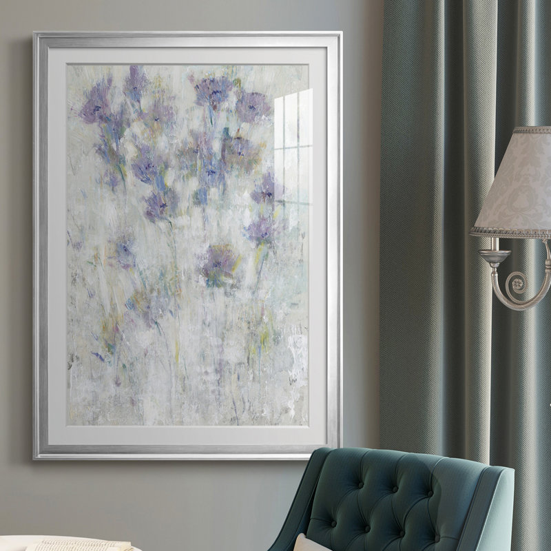 Lavande, Fresque florale I, reproduction encadrée de qualité supérieure - prête à être accrochée, Cadre argenté