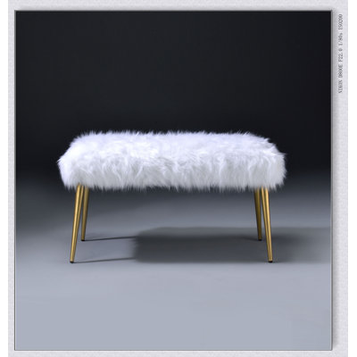 Luxurious White Faux Fur and Gold Finish Armless Lounge Bench, Perfect for Elegant Seating and Modern Decor.
