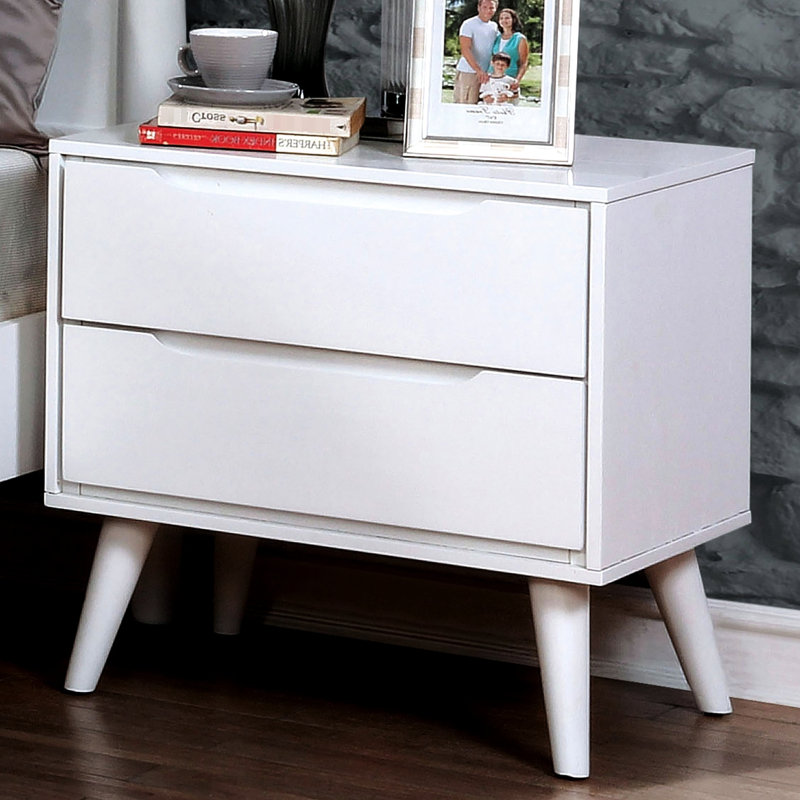 Table de chevet moderne blanche Mid-Century 2, Blanc