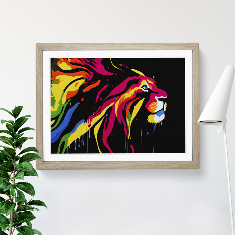 Technicolour Lion Abstract - Single Picture Frame Print, 46cm H x 64cm W x 2cm D, Light Brown