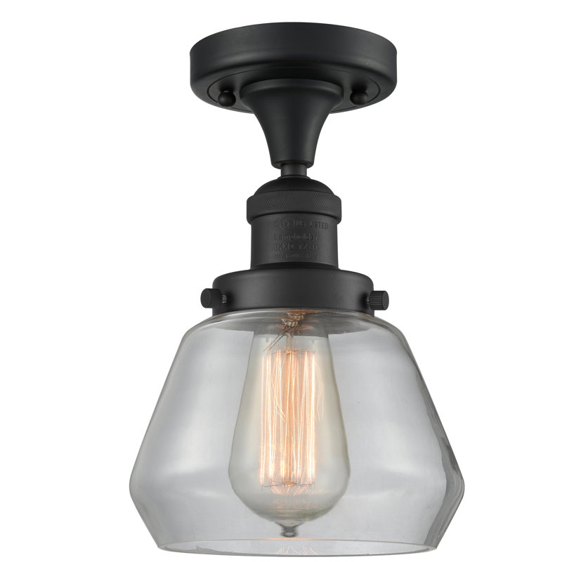 Argueta Glass Semi Flush Mount, 6 Watt Vinage LED Bulb, Clear, Matte Black