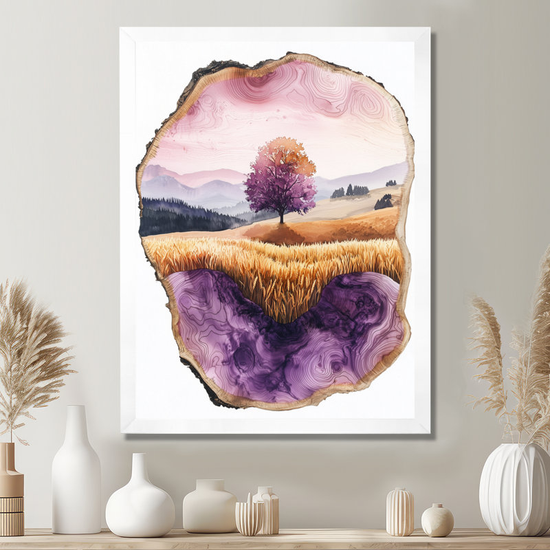 «Farm Charm Meadow» avec décor à l'encre de lavande - paysage mural III, H 32 po x l 24 po, Blanc