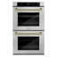 ZLINE Autograph 30 in. True Convection Double Wall Oven in Satin Steel with Gold Helix Handles-2003694178