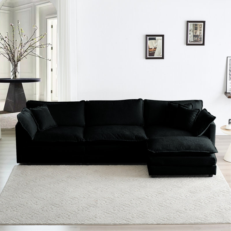 Canapé modulaire rembourré Comfy avec tissu chenille noir pour un confort personnalisé, Noir