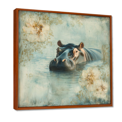 Hippopotame dans le lac d'Afrique I - art mural imprimé hippopotame