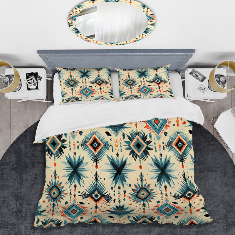 Nomadic Treasures Boho Pattern I Geometric Shapes Duvet Cover, Queen Duvet Cover + 2 Standard Shams