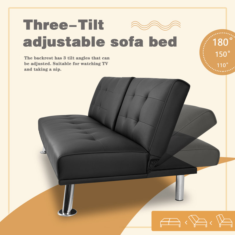Latitude Run® Abbigale 65.8'' Vegan Leather Convertible Sofa & Reviews ...