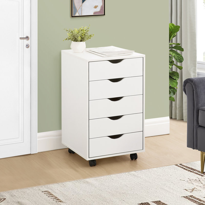 5 Drawer Chest File Cabinet, Wooden Storage Filing Cabinet with Wheels, Office File Cabinet, Office Alex Drawers for File storage