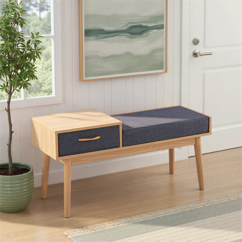 Himmel Upholstered Storage Bench with Drawer, Natural