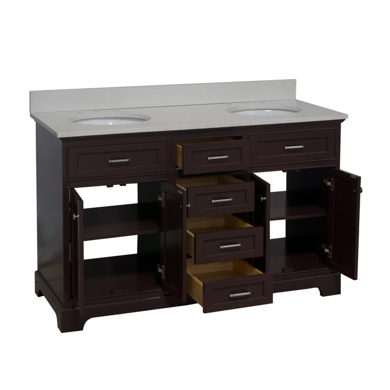 60'' Double Bathroom Vanity with Top, Chocolate, Quartz
