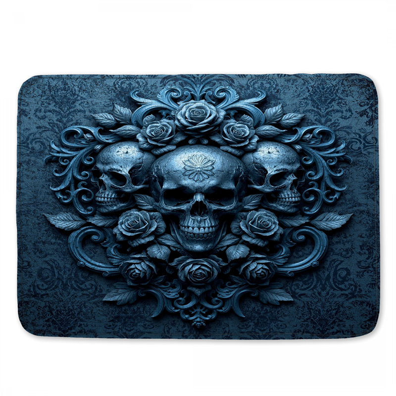 Tapis de bain Skulls With Roses, L 34 po x L 21 po