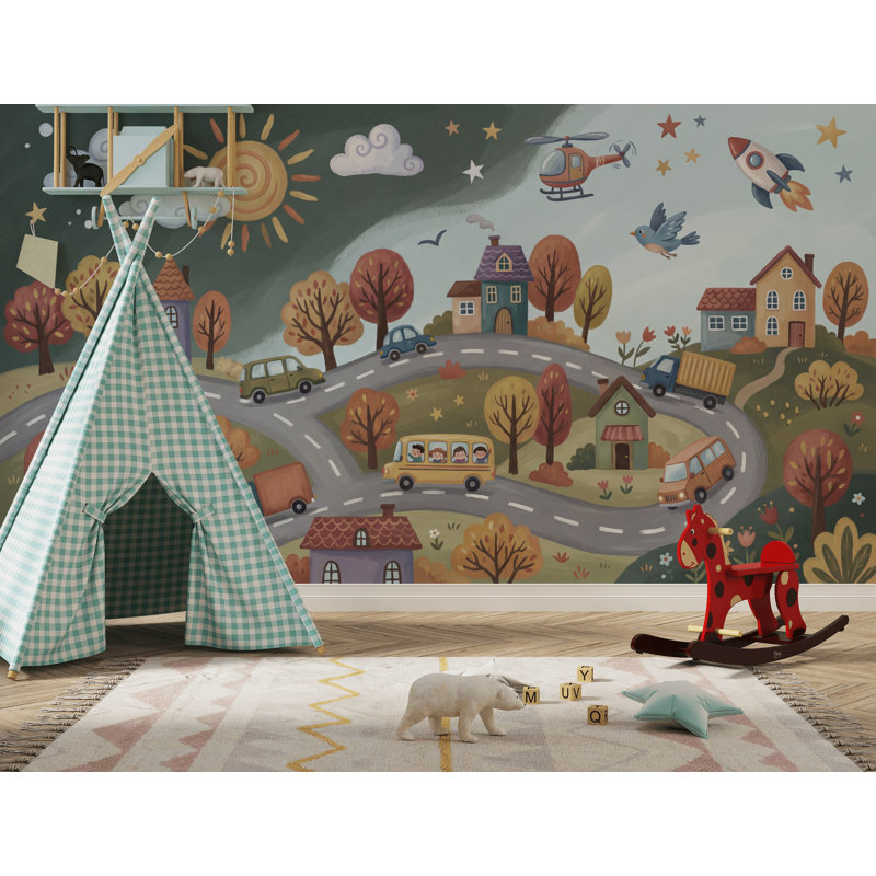 Papier peint fantaisiste de paysage lunatique, Texturé non collé, 160"x108"