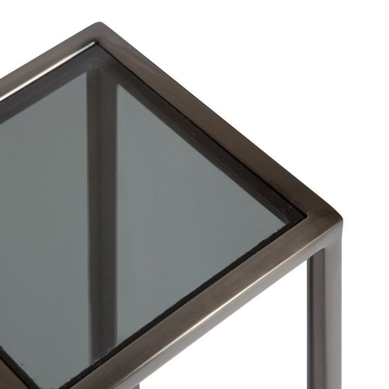 Table de bout Marisol, Plateau en verre noir / base en étain