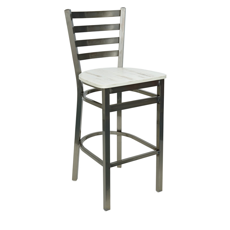Tabouret de bar à dossier échelle Irving - Siège relique antique - Structure en acier - Finition transparente, Brun / Blanc