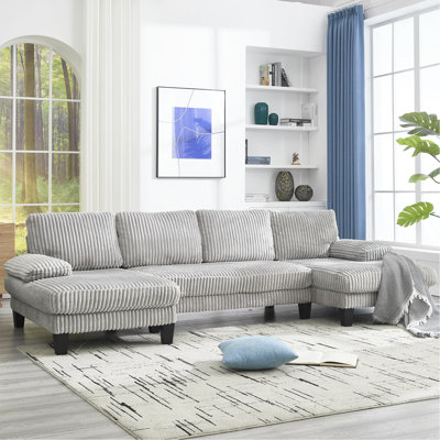 [Vidéo fournie] Canapé en U avec siège surdimensionné, canapé 4 places avec méridienne double, mobilier intérieur confortable et spacieux pour le salon, appartement