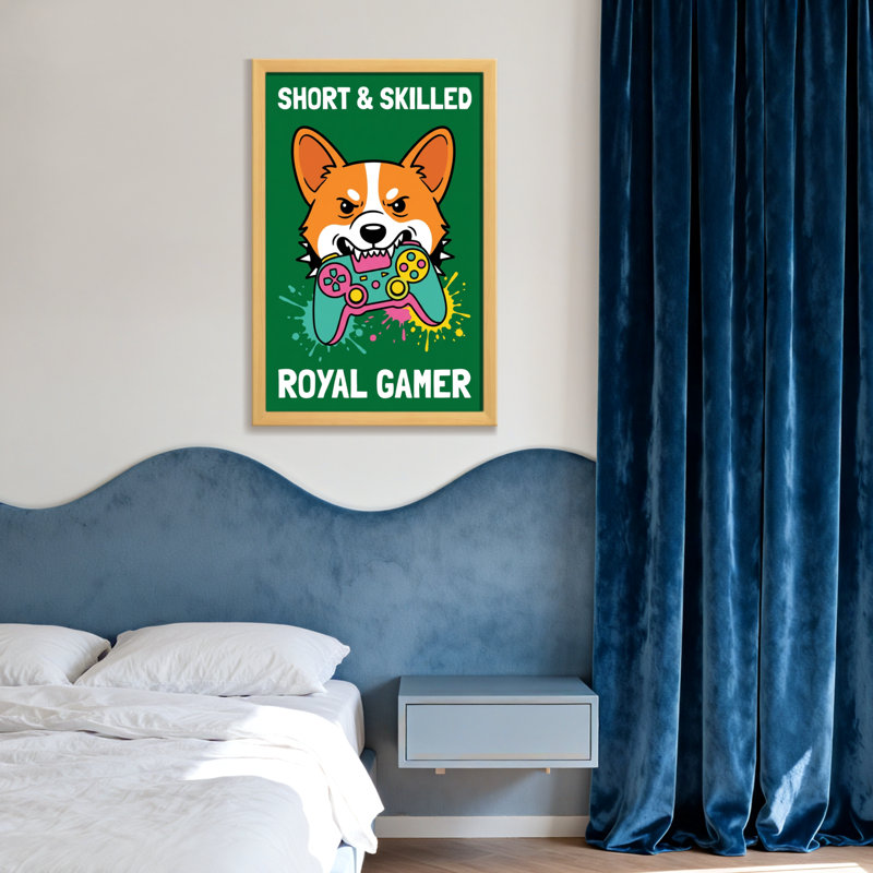 Animals Corgi Holding Controller With Angry Expression, 16" H x 24" W, Wrapped Canvas, Does Not Apply