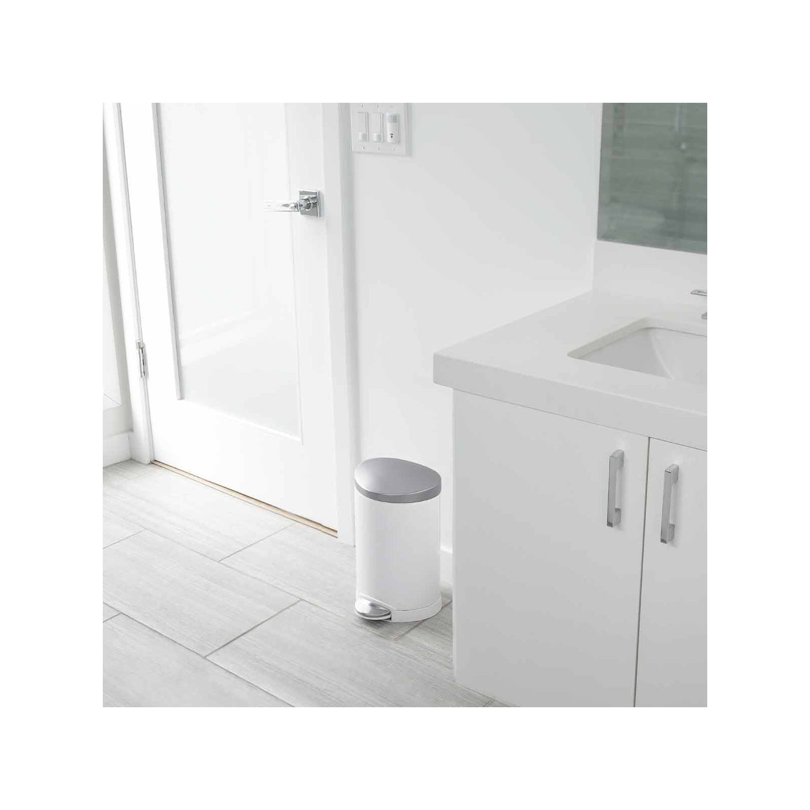 Simplehuman 6 Liter / 1.6 Gallon Semi-Round Bathroom Step Trash Can, White Steel