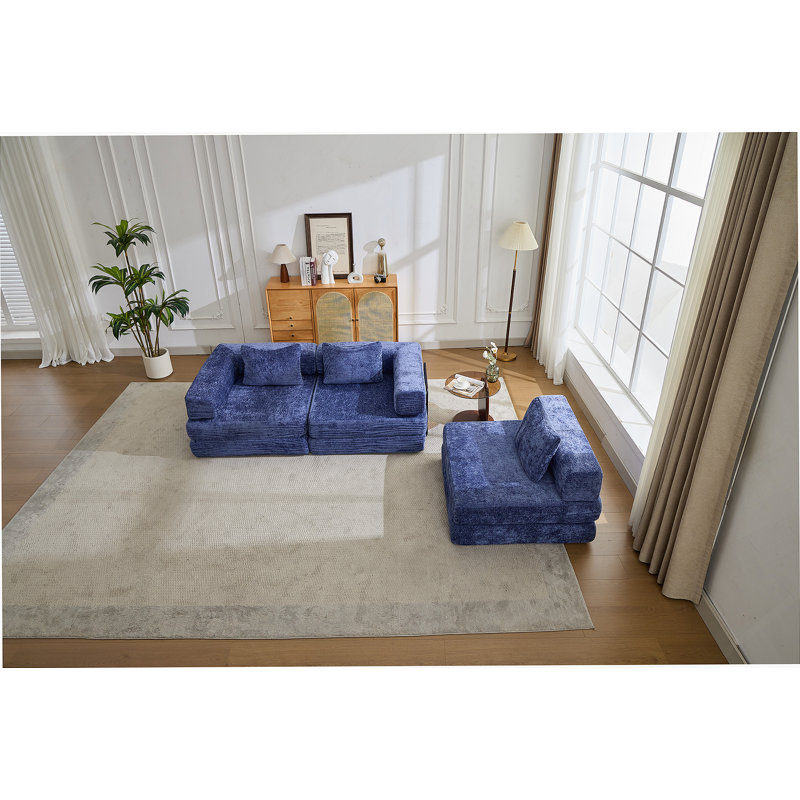Boneless Compression Convertible Floor Sofa Bed With Fixed - Shape Frame, Boneless Modular Sectional, No Assembly, Ideal For Multi - Purpose Spaces