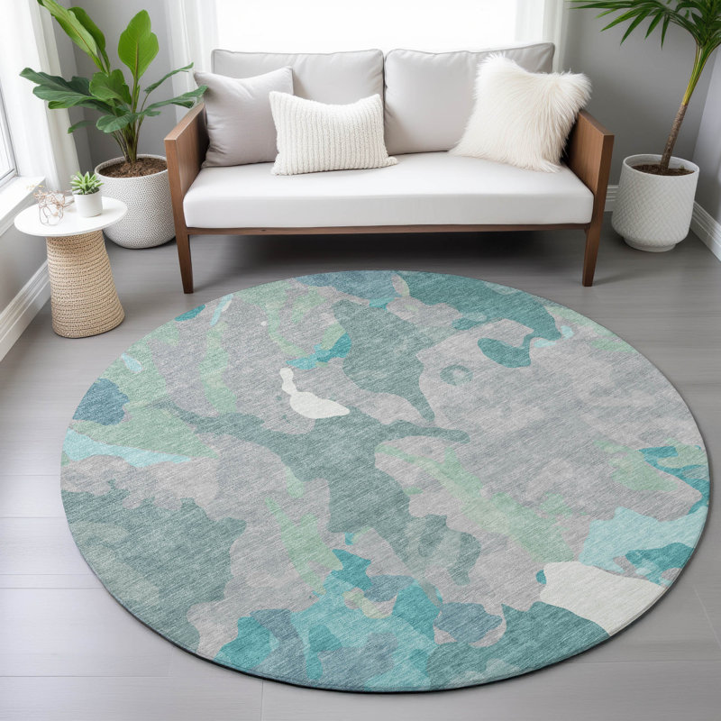 Machine Washable Indoor/Outdoor Oden ACN2161 Modern Rug, Round 8'
