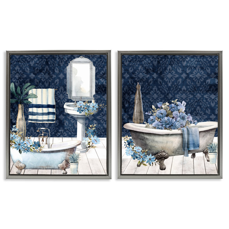 Ensemble de 2 cadres flottants Blue Bath, Cadre flottant gris lustré, H 21 po x l 17 po