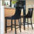 Velvet Upholstered Bar stools with Chrome Nailhead Trim and Wooden Legs (Black,Set of 2)-694469925-694469926