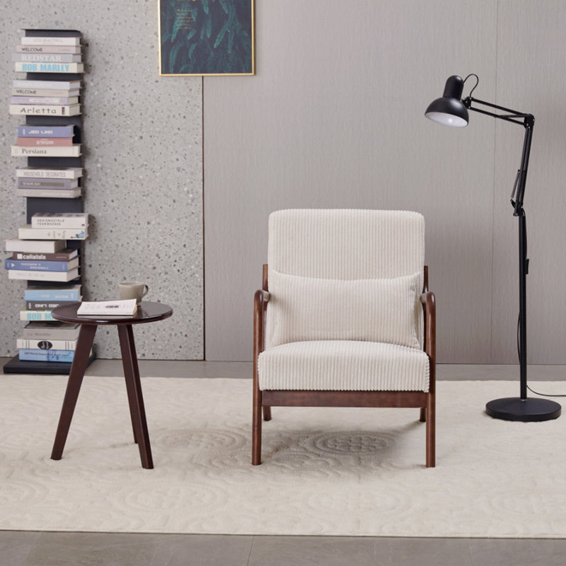 Ensemble de chaise d'appoint et de table basse Mid-Century, Noyer, Beige