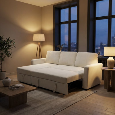 Movari Smart Corner Sofa Bed with Storage & Pull-Out Sleeper Modern Fabric L-Shaped Sofa with Chaise