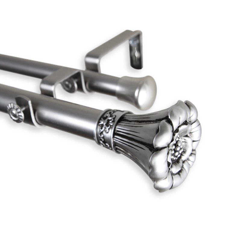 Tringle à rideaux double Blossom, H 1 po x l 120 po x P 6,75 po, Nickel satiné