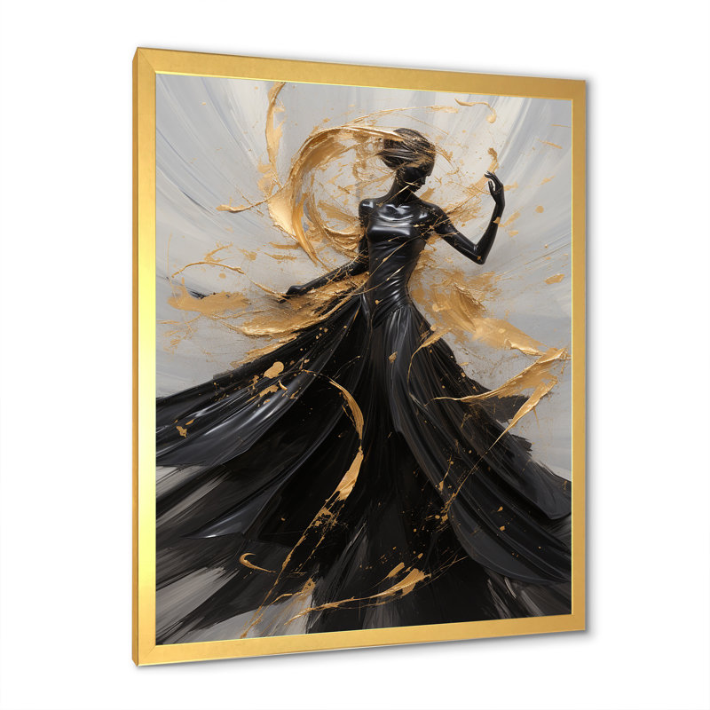 Or et noir Dance Splash III - art encadré de danse, Cadre doré simple, H 40 po x l 30 po x P 1,5 po