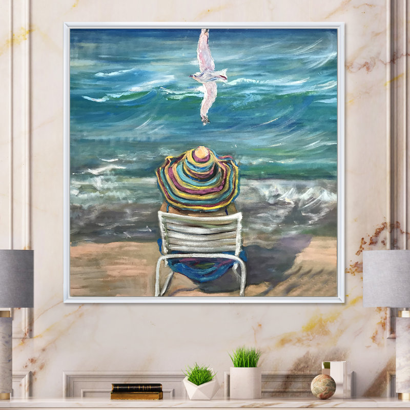 «Dreaming On Ocean Waves Beach», reproduction d'art sur toile, H 30 po x l 30 po x P 1 po, Cadre flottant blanc