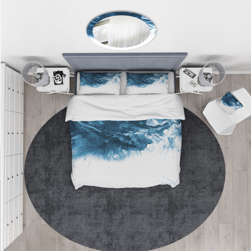 Ensemble de housse de couette moderne et contemporaine en microfibre bleu / blanc