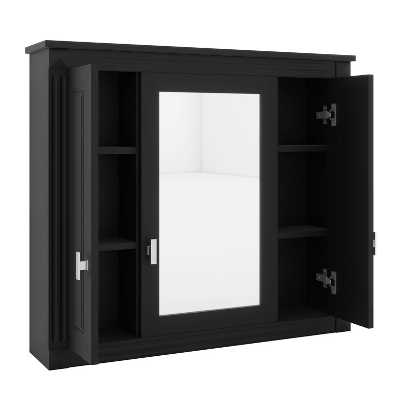 Armoire de salle de bain murale avec miroir, armoire à pharmacie murale avec 4 tablettes, Noir