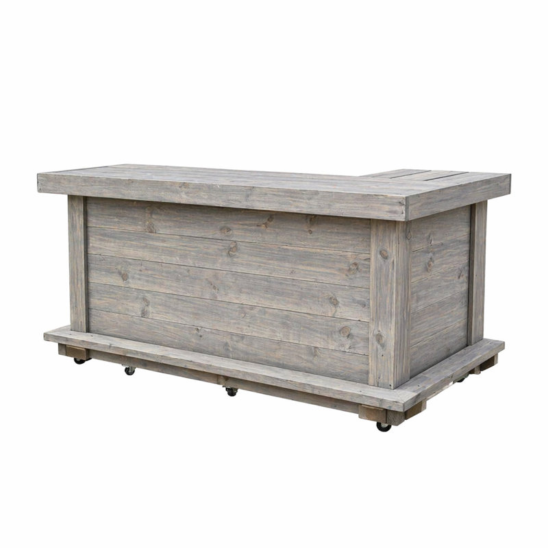 6 Ft L-shaped Left Bartender Station With 2 Shelves, Footrest, Stained Wood Finish