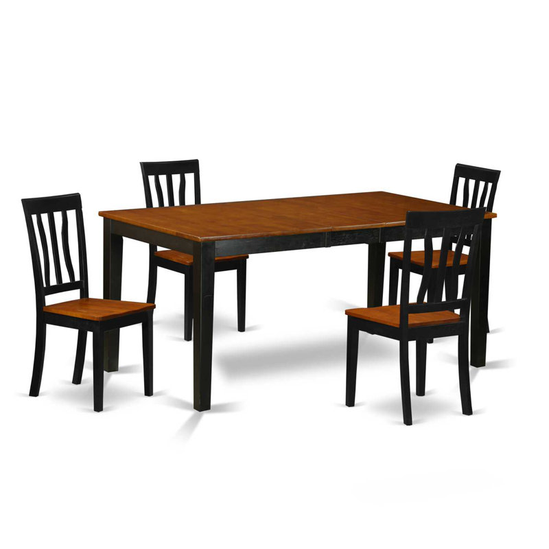 5-Piece Solid Wood Top - Dining Room Set - Seats 4, Black/Cherry, Black, 5