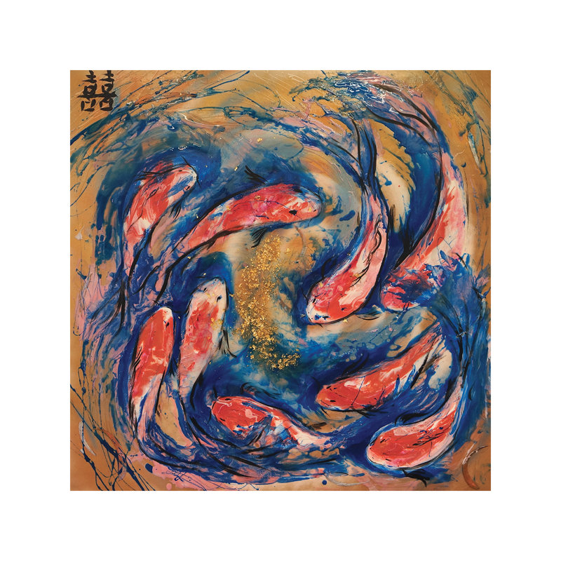 Double Luck With Koi Fish by Antuanelle - Painting on Canvas, 45.72 cm H x 45.72 cm W x 1.91 cm D, No Frame