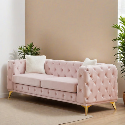 Modern Style 82.51"W 3 Seater Square Arms Chesterfield Sofa