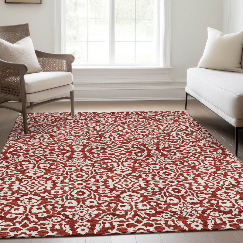 Premium Machine Washable Prisco Red Rug, Rectangle 5' x 7'6"