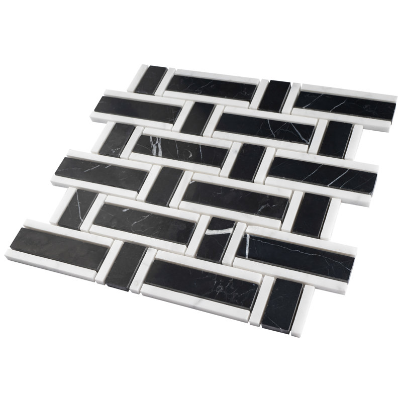 Nero Marquina 12.01 in. x 12.01 in. Geometric Polished Marble Mosaic Tile