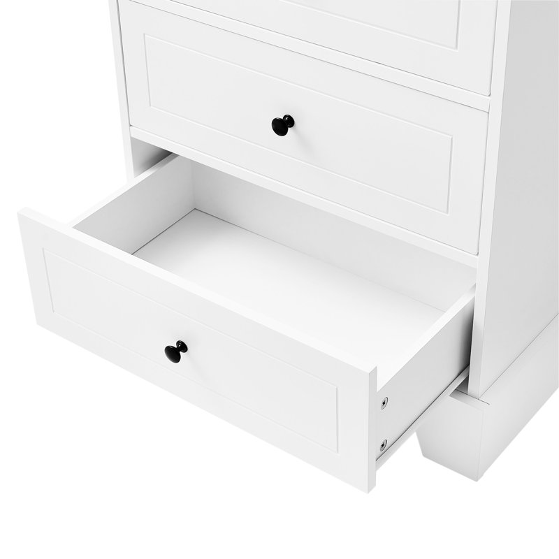 Storage Cabinet With 2 Doors And 4 Drawers For Bathroom, White