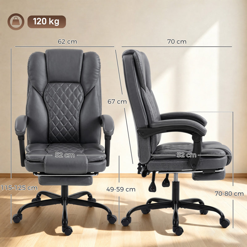 HOMCOM High-Back Executive Home Office Chair with 360 Degree Swivel, Grey