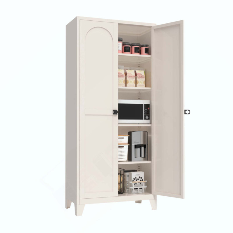2 Shapely Door Cabinet With Lock, Metal Storage Cabinet With Doors And Adjustable Shelves, For Kitchen, Bedroom, Living Room