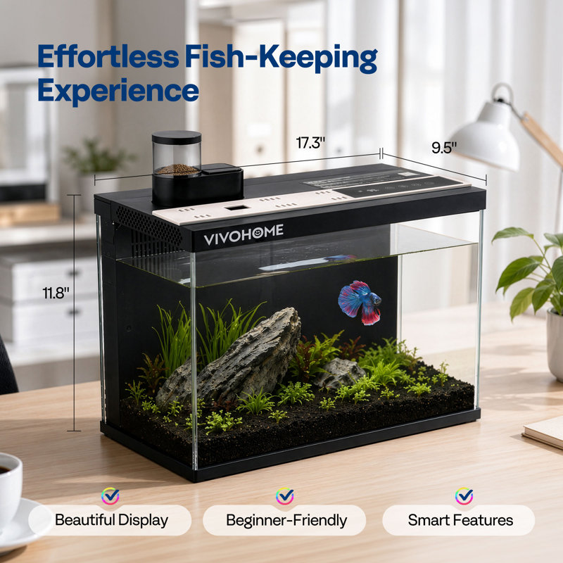 Réservoir de poisson intelligent de 5 gallons avec contrôle APP, alimentation automatique, filtre et pompe pour ordinateur de bureau